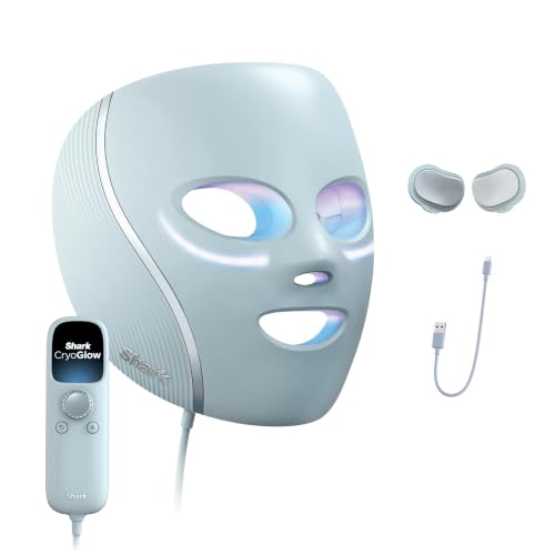 Shark CryoGlow LED Face Mask with Under-Eye Cooling, Anti-Ageing & Blemish Repair, Red & Blue LED, Infrared Light Therapy, USB-C, Remote Control, Storage Bag, Blue Frost, FW312