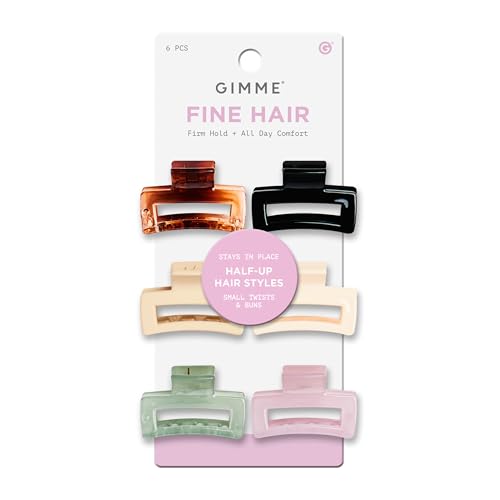 Gimme Beauty Fine Hair Small Rectangle Claws, Assorted, 6 Pack | No-Slip Mini Claw Clips for Thin Hair, Made from Break-Resistant Recycled Plastic