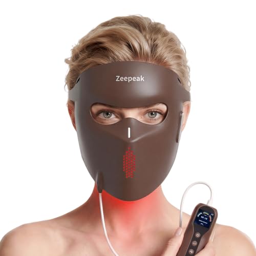 Zeepeak 3D LED Red Light Therapy Mask for Face, FDA-Cleared, 360 LEDs, Anti-Aging & Blemish Repair,5 Modes Red, Blue, Yellow with 850nm & 1072nm Dual-NIR,Eye-Protection,Portable Design for Home Travel