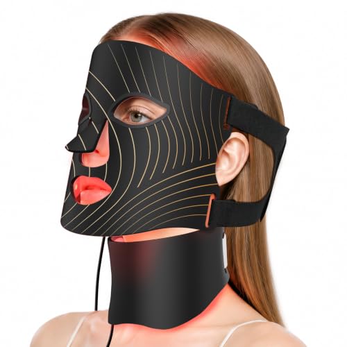 ONLUKY Red Light Therapy for Face,LED Face Mask Light Therapy with Neck Device,103 3-in-1 Light Beads,Remoter Rechargeable,Timing Function,Infrared Red Light Therapy Mask for Home