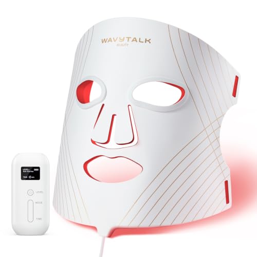 wavytalk Red Light Therapy Mask for Face, Glow Time LED Face Mask Light Therapy for Anti-Fine Line, Acne, Skin Rejuvenation with Red, Near-Infrared Light, Blue and Amber Light Therapy (White)