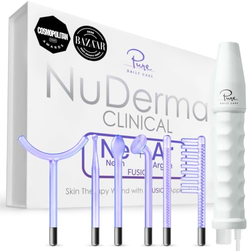 Pure Daily Care NuDerma Clinical Portable Skin Therapy Wand, Machine with 6 Fusion Neon + Argon Wands – Anti Aging - Clarifying - Skin Tightening & Radiance - Wrinkle Reducing
