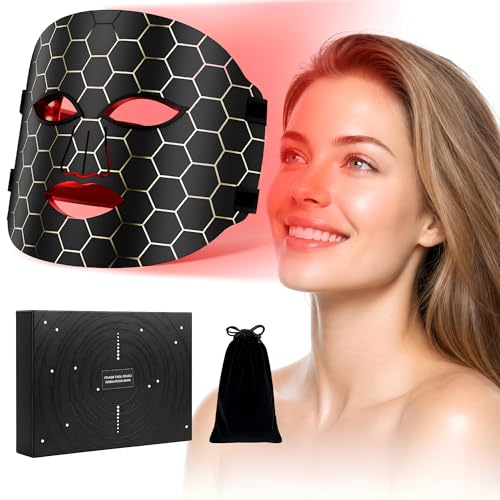 LED Face Mask with 7 Light Modes, 96 3-in-1 LED Chips, Flexible Silicone Facial Mask, Built-in Timer, Cordless & Rechargeable, with Storage Bag for Home Use, Gift for Women