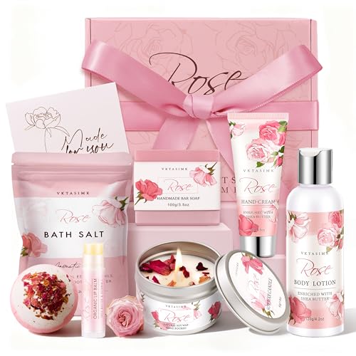 Gifts for Women Birthday Gift Baskets, Rose Relaxing Home Spa Set | Christmas Mothers Day Gifts, Bath and Body Gift Set Self Care Package for Mom Sister Her Wife Grandma Girlfriend Friends