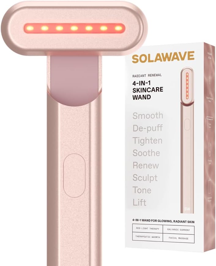 Solawave 4-in-1 Red Light Therapy Wand for Face & Neck | Beauty Device with Galvanic Current, Massager & Warmth | Anti-Agi...