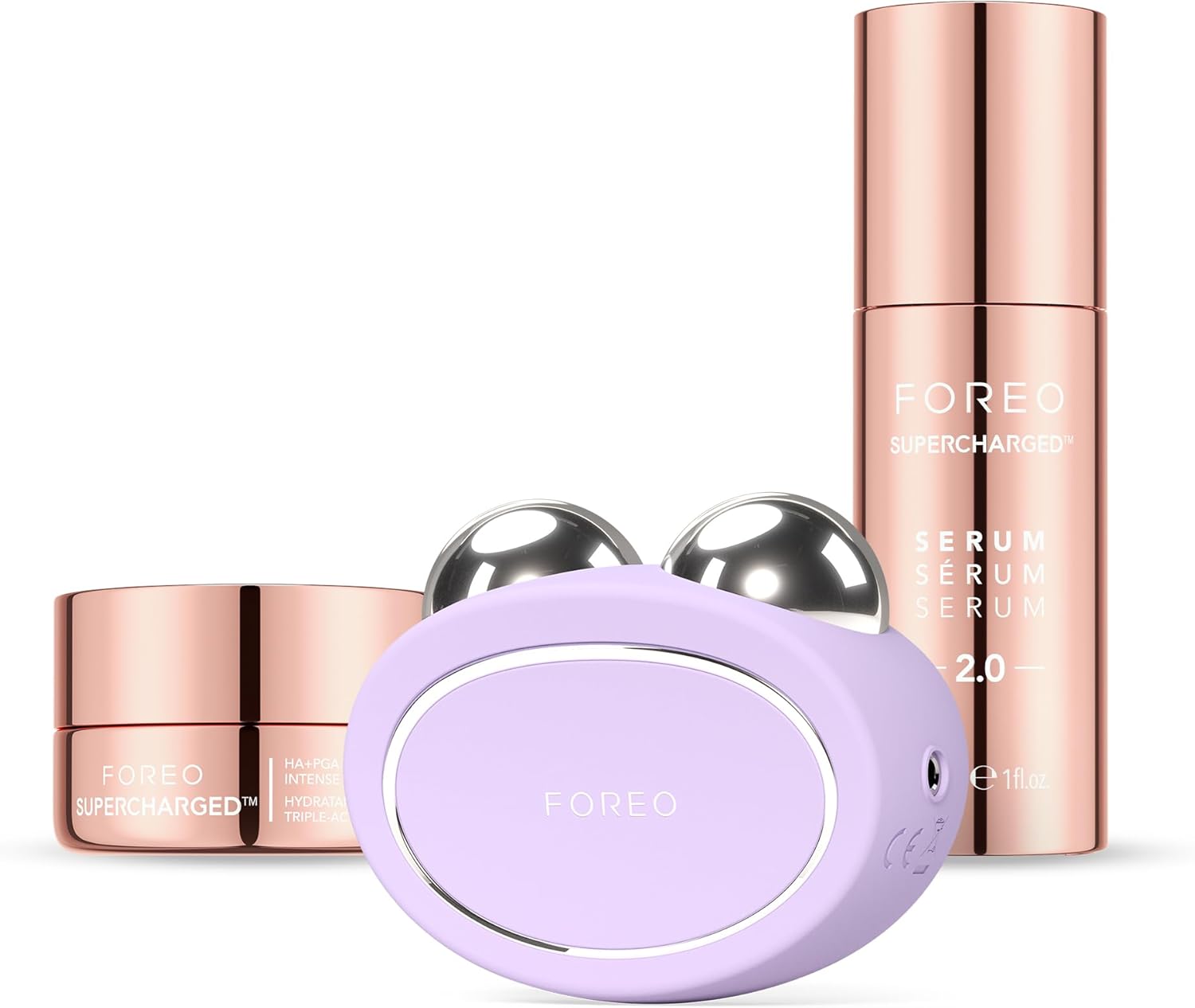 FOREO Total Facelift Bundle - BEAR 2 Advanced Microcurrent Facial Device + SUPERCHARGED SERUM 2.0 1 oz + SUPERCHARGED HA+P...
