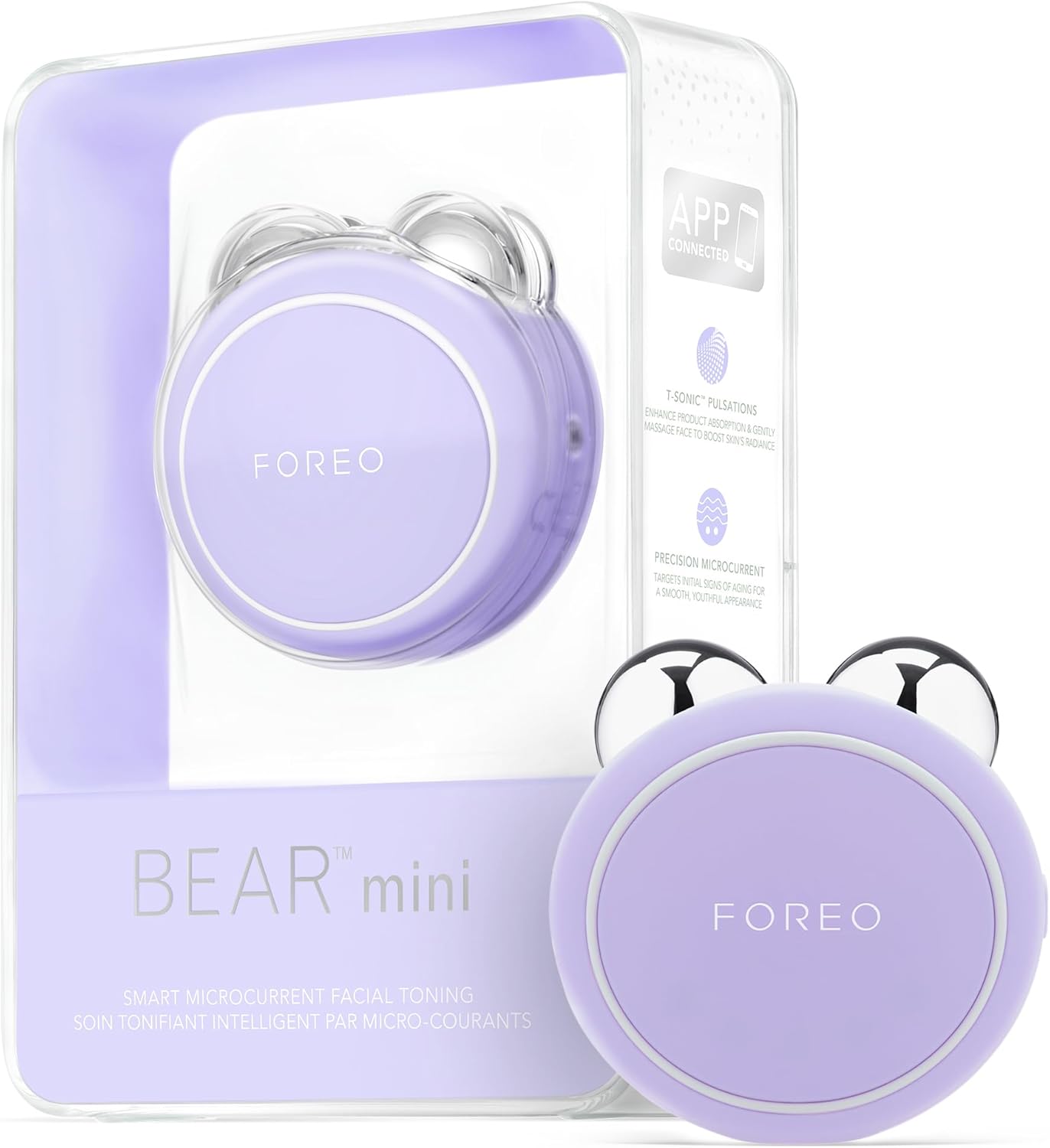 FOREO Bear mini App-Connected Microcurrent Facial Toning Device with 3 Intensities, Lavender