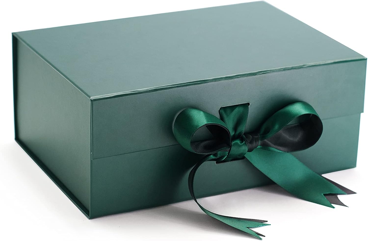 Green Gift Box 6.4'x 8.8'x 3.74' with Magnetic Lid, 2 Ribbons and Thank you Stickers for Groomsman, Wedding, Birthday, Fat...