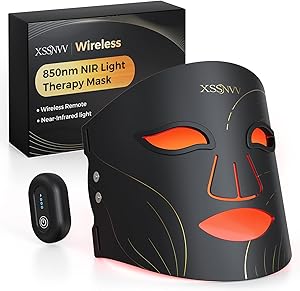 Red Light Therapy for Face, Cordless LED Face Mask with 4 Light Modes (NIR 850nm, Red 620n