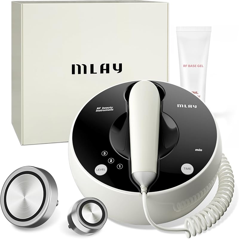 MLAY Professional RF Beauty Machine, Radio Frequency Face Machine with 2 Probes, at Home Radio Frequency Skin Tightening for Lifting, Wrinkle Reducing, Anti Aging - Salon Effects（Gel Included）