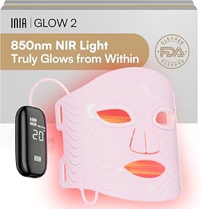 INIA Red Light Therapy Mask for Face – 4 Light Modes with 850nm NIR, Red & Blue LED Li