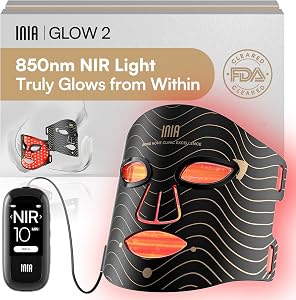 INIA Red Light Therapy Mask for Face – 4 Light Modes with 850nm NIR, Red & Blue LED Li